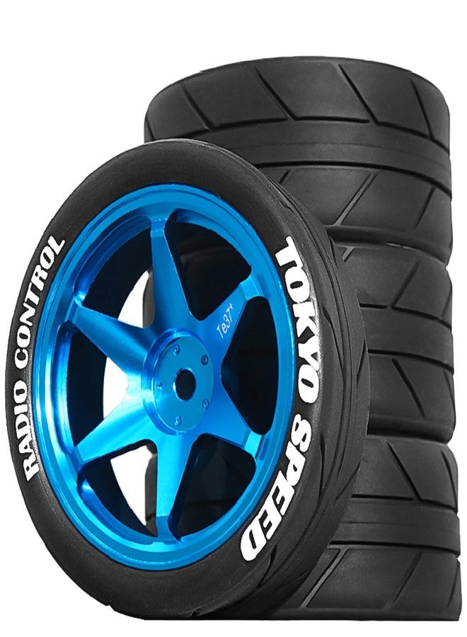 Dantenron 1/10 RC On Road Tires OD 65mm and Aluminum Street Wheels 12mm Hex Touring Tyres for 1:10 Rally Racing Drift Car Tamiya TT01 TT02 XV01 HPI KYOSHO HSP PTG2 Traxxas TA06 A959 PTG2 (Blue) - Image 4